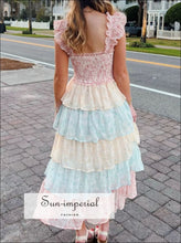 Smocked Ruffle Layered Floral Midi Dress Sun-Imperial United States