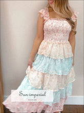 Smocked Ruffle Layered Floral Midi Dress Sun-Imperial United States