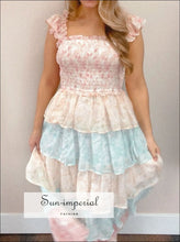 Smocked Ruffle Layered Floral Midi Dress Sun-Imperial United States