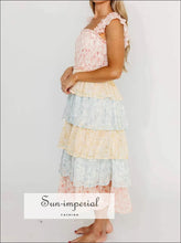 Smocked Ruffle Layered Floral Midi Dress Sun-Imperial United States