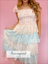 Smocked Ruffle Layered Floral Midi Dress Sun-Imperial United States