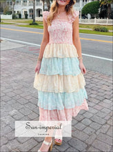 Smocked Ruffle Layered Floral Midi Dress Sun-Imperial United States