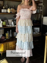 Smocked Ruffle Layered Floral Midi Dress Sun-Imperial United States