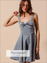 Mineral Washed Bow Ribbon Denim Flare Dress Dress, Ship from USA Sun-Imperial United States