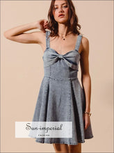 Mineral Washed Bow Ribbon Denim Flare Dress Dress, Ship from USA Sun-Imperial United States