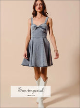 Mineral Washed Bow Ribbon Denim Flare Dress Dress, Ship from USA Sun-Imperial United States