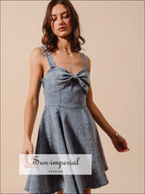 Mineral Washed Bow Ribbon Denim Flare Dress Dress, Ship from USA Sun-Imperial United States