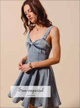 Mineral Washed Bow Ribbon Denim Flare Dress Dress, Ship from USA Sun-Imperial United States