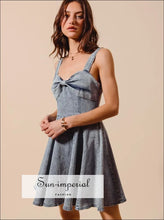 Mineral Washed Bow Ribbon Denim Flare Dress Dress, Ship from USA Sun-Imperial United States