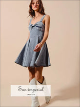 Mineral Washed Bow Ribbon Denim Flare Dress Dress, Ship from USA Sun-Imperial United States