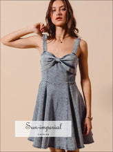 Mineral Washed Bow Ribbon Denim Flare Dress Dress, Ship from USA Sun-Imperial United States