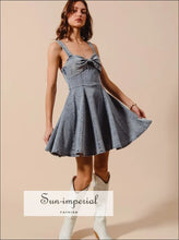 Mineral Washed Bow Ribbon Denim Flare Dress Dress, Ship from USA Sun-Imperial United States