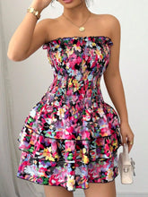 Strapless Smocked Floral Tiered Mini Dress - Sun Imperial (photo 4)