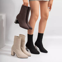 Stretch Knit Sock Boots with Block Heels - product photo 1