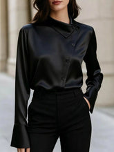 Asymmetric Collar Satin Blouse - Sun Imperial product photo 4