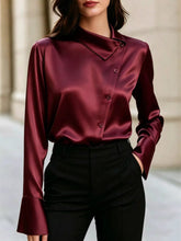 Asymmetric Collar Satin Blouse - Sun Imperial product photo 7