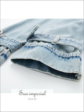 Belted Cropped Denim Jacket with Lapel Collar - Sun Imperial product photo 5