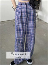 Blue Gingham High-Waist Wide-Leg Trousers - Sun Imperial product photo 1