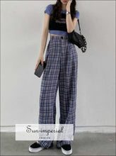 Blue Gingham High-Waist Wide-Leg Trousers - Sun Imperial product photo 3