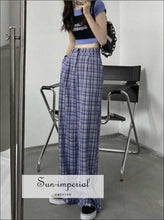 Blue Gingham High-Waist Wide-Leg Trousers - Sun Imperial product photo 6