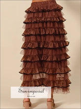 Sun-imperial Brown Layered Ruffled Tulle Maxi Skirt Ship from USA, Sun-Imperial United States