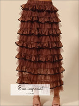 Sun-imperial Brown Layered Ruffled Tulle Maxi Skirt Ship from USA, Sun-Imperial United States