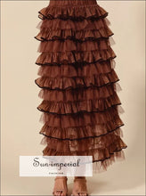 Sun-imperial Brown Layered Ruffled Tulle Maxi Skirt Ship from USA, Sun-Imperial United States