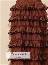 Sun-imperial Brown Layered Ruffled Tulle Maxi Skirt Ship from USA, Sun-Imperial United States