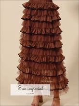 Sun-imperial Brown Layered Ruffled Tulle Maxi Skirt Ship from USA, Sun-Imperial United States