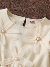 Children's Long-Sleeve Dress with 3D Floral Appliques and Pearl Accents - Sun Imperial product photo 3