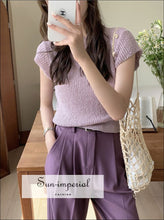 Crew-Neck Sheer Short-Sleeve Knit Top - Sun Imperial product photo 4