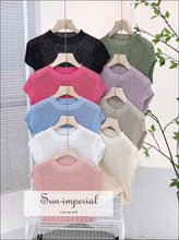 Crew-Neck Sheer Short-Sleeve Knit Top - Sun Imperial product photo 5