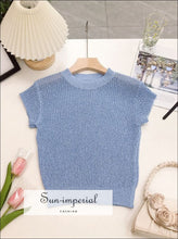 Crew-Neck Sheer Short-Sleeve Knit Top - Sun Imperial product photo 8