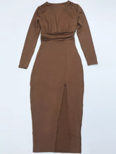 Deep V-Neck Ruched Bodycon Dress with High Slit - Sun Imperial product photo 13