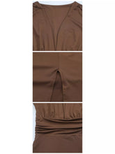 Deep V-Neck Ruched Bodycon Dress with High Slit - Sun Imperial product photo 14