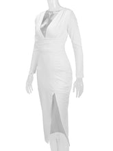 Deep V-Neck Ruched Bodycon Dress with High Slit - Sun Imperial product photo 6