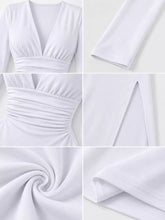 Deep V-Neck Ruched Bodycon Dress with High Slit - Sun Imperial product photo 7
