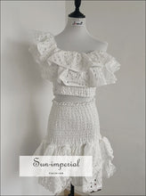 Embroidered Off-Shoulder Crop Top and Ruffle Mini Skirt Set - Sun Imperial product photo 2