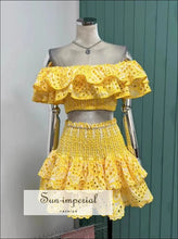 Embroidered Off-Shoulder Crop Top and Ruffle Mini Skirt Set - Sun Imperial product photo 3