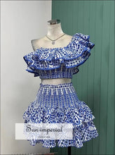 Embroidered Off-Shoulder Crop Top and Ruffle Mini Skirt Set - Sun Imperial product photo 5