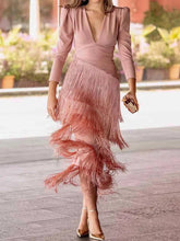 Fringed V-Neck Puff Sleeve Maxi Dress - Sun Imperial product photo 11