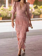 Fringed V-Neck Puff Sleeve Maxi Dress - Sun Imperial product photo 13