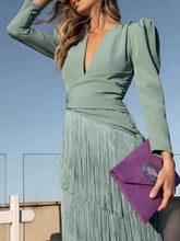 Fringed V-Neck Puff Sleeve Maxi Dress - Sun Imperial product photo 1