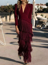 Fringed V-Neck Puff Sleeve Maxi Dress - Sun Imperial product photo 20