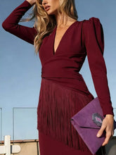 Fringed V-Neck Puff Sleeve Maxi Dress - Sun Imperial product photo 22