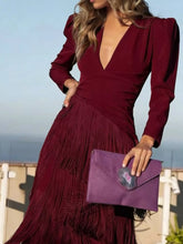 Fringed V-Neck Puff Sleeve Maxi Dress - Sun Imperial product photo 23