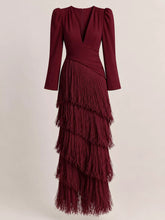 Fringed V-Neck Puff Sleeve Maxi Dress - Sun Imperial product photo 26