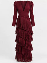 Fringed V-Neck Puff Sleeve Maxi Dress - Sun Imperial product photo 27