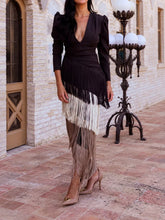 Fringed V-Neck Puff Sleeve Maxi Dress - Sun Imperial product photo 28