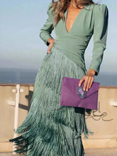 Fringed V-Neck Puff Sleeve Maxi Dress - Sun Imperial product photo 2